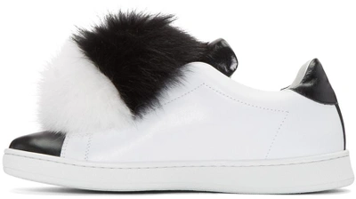 Shop Joshua Sanders Black & White Fur Pom Pom Sneakers