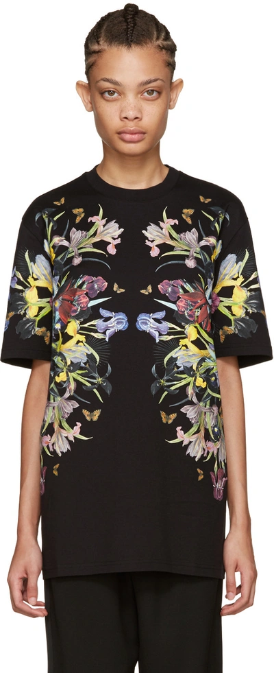 Givenchy Flowers Printed Cotton Jersey T-shirt In Black | ModeSens