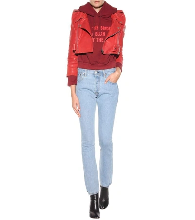 Shop Vetements Cropped Leather Jacket In Red
