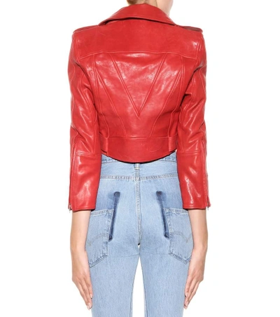 Shop Vetements Cropped Leather Jacket In Red