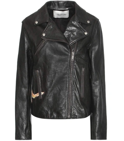 Shop Valentino Printed Leather Jacket In Eero