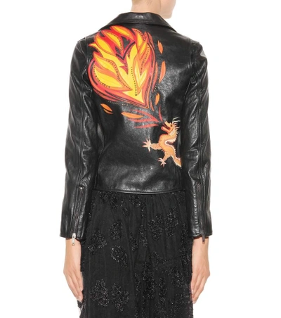 Shop Valentino Printed Leather Jacket In Eero