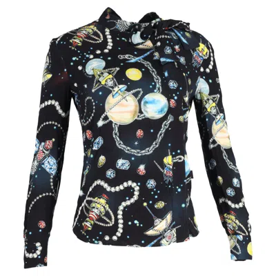 Moschino Love  Printed Blouse With Self-tie Neck Bow In Multicolor Satin In Multi