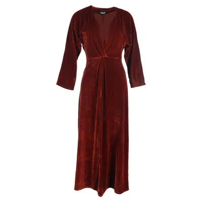 Reformation Deep Neck Midi Long Sleeve Dress In Brown Velvet In Brown