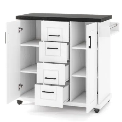 Hivvago Rolling Kitchen Island Cart On Wheels With Storage Cabinets-white