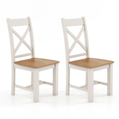 Hivvago Wooden Dining Chairs Set Of 2 With High Back And Rubber Wood Frame-natural