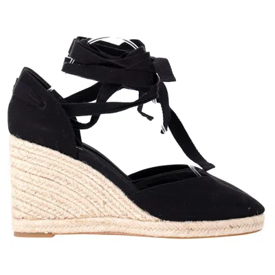 Reformation Camille Lace Up Wedge In Black Suede In Black