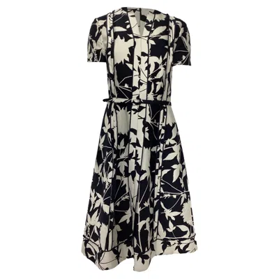 Oscar De La Renta Graphic Floral Jacquard Dress In Multicolor Cotton In Multi