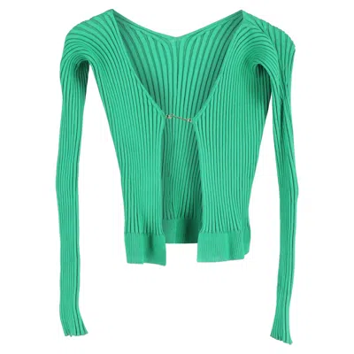 Jacquemus Pralù Cropped Embellished Ribbed-knit Cardigan In Green Viscose In Green