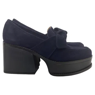Gabriela Hearst Juan Bow-detailed Platform Loafers In Navy Blue Suede In Blue