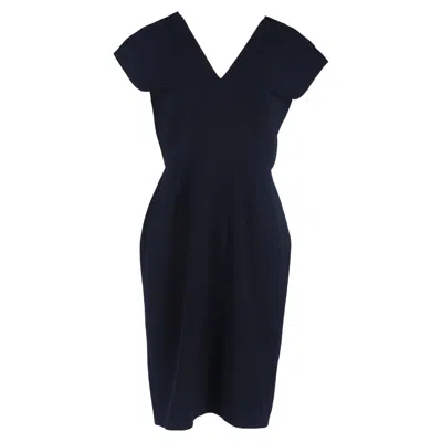 Roland Mouret V-neck Knee-length Dress In Navy Blue Wool In Blue