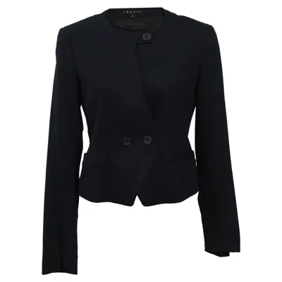 Theory Double-breasted Blazer In Navy Blue Wool In Blue