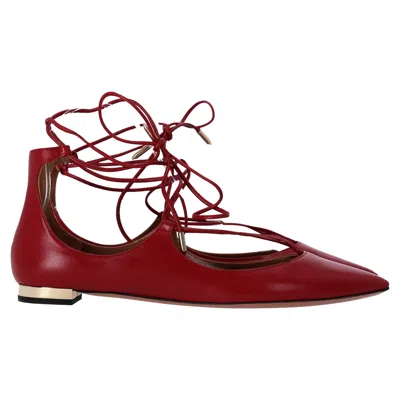Aquazzura Christhy Lace-up Ballet Flats In Red Leather In Red