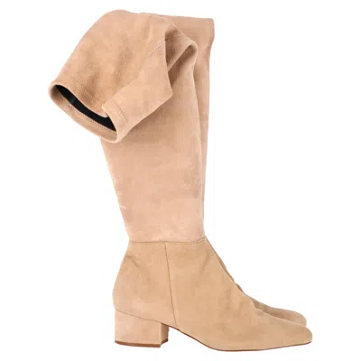 Porte & Paire Stretch Over-the-knee Boots In Beige Suede In Beige
