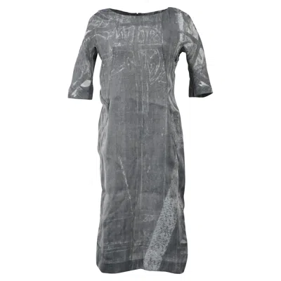 Marni Bleach Effect Midi Short Sleeve Dress In Grey Polyester In Grey