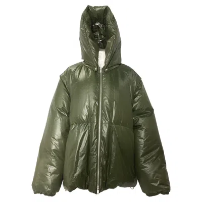 Jil Sander Zipped Hooded Down Jacket In Olive Polyamide In Green
