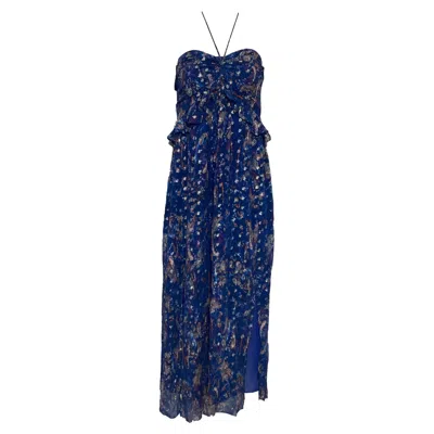 Iro Somov Printed Georgette Halterneck Midi Dress In Blue Viscose In Blue