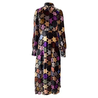 Sea New York Estrella Star Print Midi Dress In Multicolor Velvet In Multi