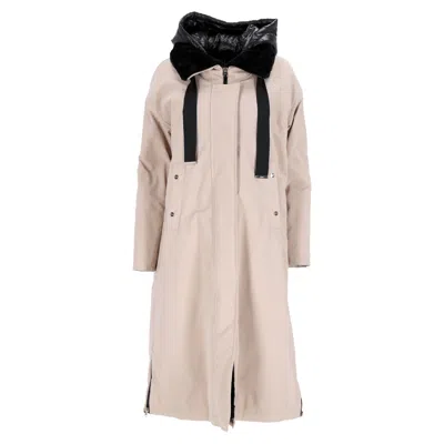 Herno Fur Lining Midi Parka Coat In Beige Polyester In Beige