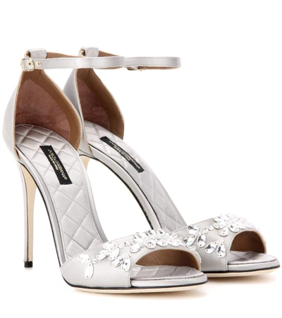 Shop Dolce & Gabbana Keira Embellished Satin Sandals In Silver
