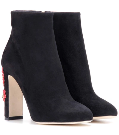 Shop Dolce & Gabbana Embellished Suede Ankle Boots In Llack