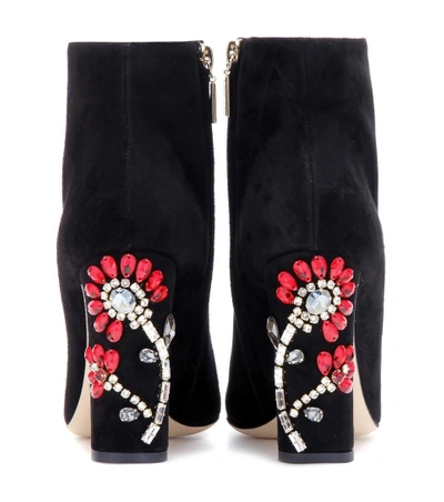 Shop Dolce & Gabbana Embellished Suede Ankle Boots In Llack