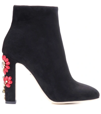 Shop Dolce & Gabbana Embellished Suede Ankle Boots In Llack