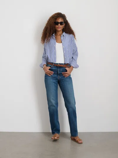 Alex Mill Cropped Striped Jo Shirt In Cotton In White/blue Stripe