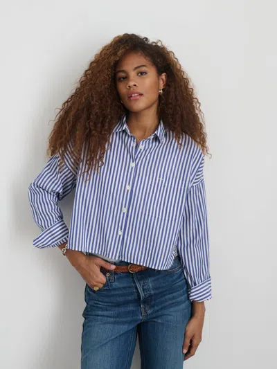 Alex Mill Cropped Striped Jo Shirt In Cotton In White/blue Stripe