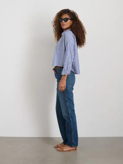 Alex Mill Cropped Striped Jo Shirt In Cotton In White/blue Stripe