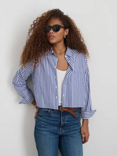 Alex Mill Cropped Striped Jo Shirt In Cotton In White/blue Stripe