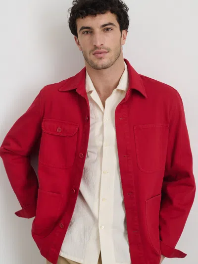 Alex Mill Garment Dyed Work Jacket In Recycled Denim In Red Pepper