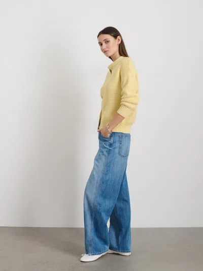 Alex Mill Nico Crewneck Cotton Cardigan In Butter