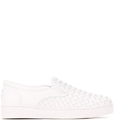 Shop Bottega Veneta Intrecciato Leather Slip-on Sneakers In White