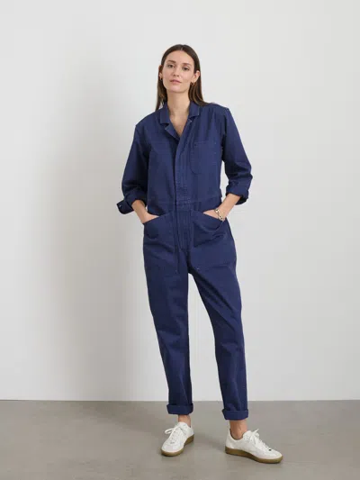 Alex Mill Standard Zip Jumpsuit In Herringbone In Midnight Blue