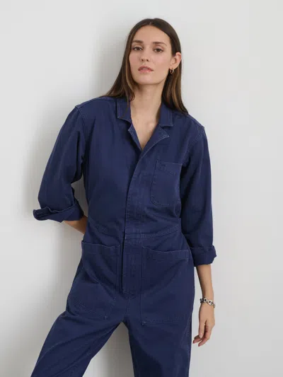 Alex Mill Standard Zip Jumpsuit In Herringbone In Midnight Blue