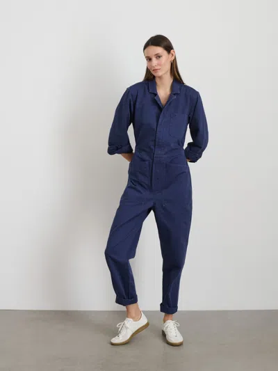 Alex Mill Standard Zip Jumpsuit In Herringbone In Midnight Blue