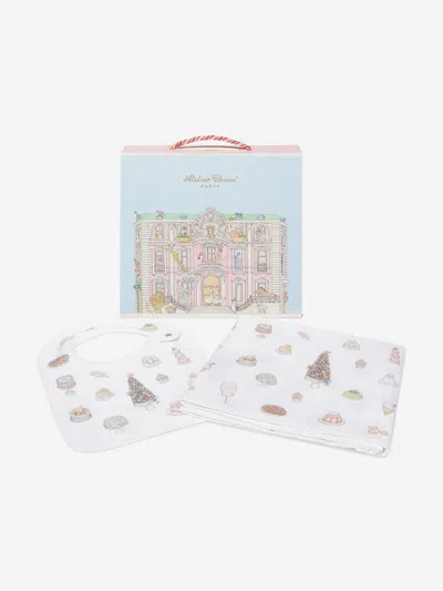 Atelier Choux Baby Girls Sweetie Pie Carré And Satin Bibs Set In Pink
