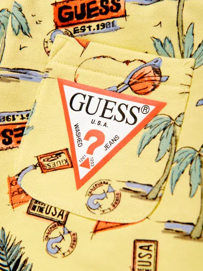 Guess Boys Palm Tree Shorts In Yellow