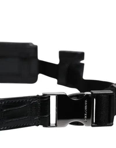 Pre-owned Dolce & Gabbana Black Alligator Leather Airpods Case Coin Purse Women's Wallet ()