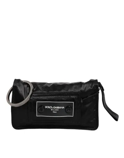 Dolce & Gabbana Black Fabric Logo Two Way Clutch Crossbody Bag In Black
