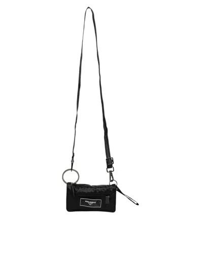 Dolce & Gabbana Black Fabric Logo Two Way Clutch Crossbody Bag In Black