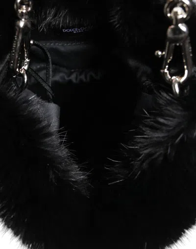 Dolce & Gabbana Black Faux Fur Silver Chain Crossbody Shoulder Purse Women's Bag In Black | Silver