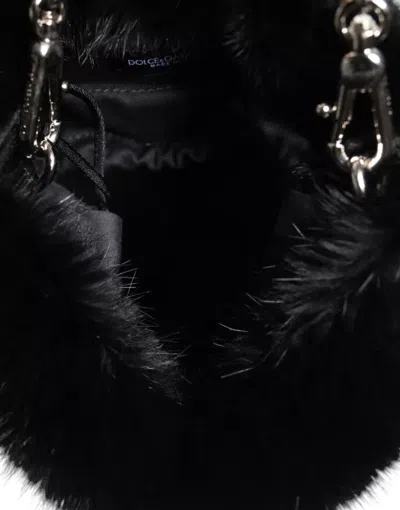 Dolce & Gabbana Black Faux Fur Silver Chain Crossbody Shoulder Purse Women's Bag In Black | Silver