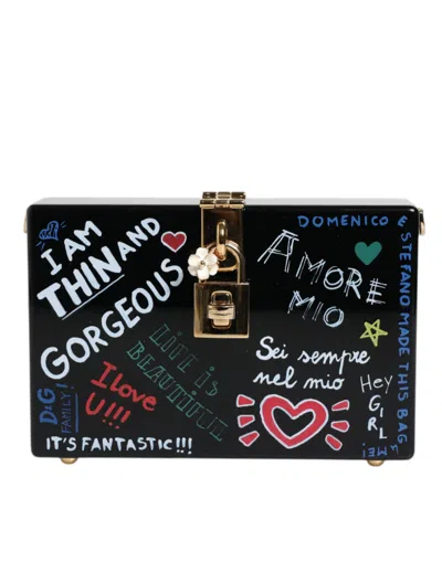 Pre-owned Dolce & Gabbana Black Graffiti Print Clutch Crossbody Women's Bag ()