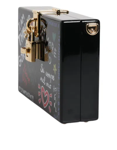Pre-owned Dolce & Gabbana Black Graffiti Print Clutch Crossbody Women's Bag ()