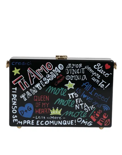 Pre-owned Dolce & Gabbana Black Graffiti Print Clutch Crossbody Women's Bag ()