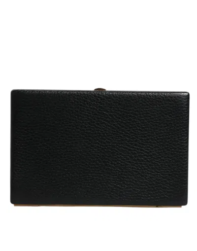 Pre-owned Dolce & Gabbana Black Leather Gold Frame Clutch Evening Party Purse Women's Bag ()