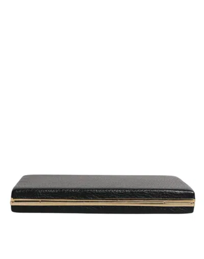 Pre-owned Dolce & Gabbana Black Leather Gold Frame Clutch Evening Party Purse Women's Bag ()