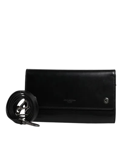 Pre-owned Dolce & Gabbana Black Leather Logo Embossed Crossbody Women's Bag ()